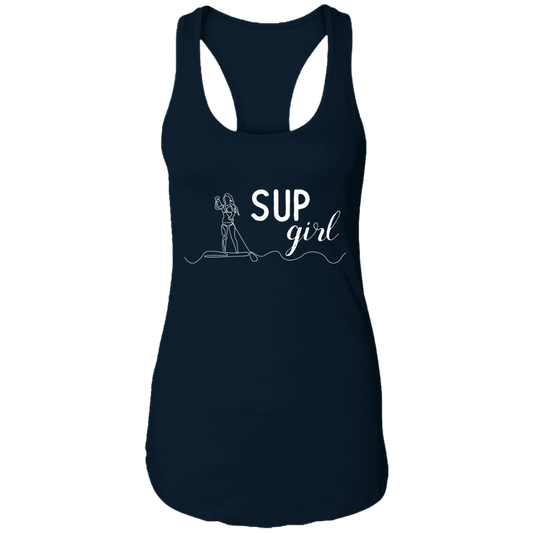 SUP Girl White Ink Ladies Racerback Tank